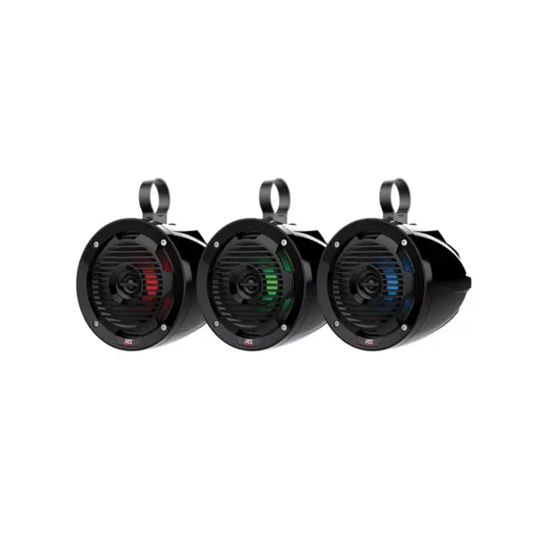 MTX MUD65PL Mud Series 6.5 Inch 50 Watt RMS Handlebar Cage Mount Weatherproof Coaxial Motorcycle ATV UTV Speaker Pair with RGB LED Lights