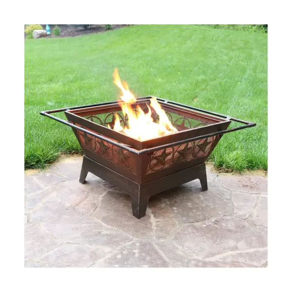 Sunnydaze Outdoor Camping or Backyard Steel Northern Galaxy Fire Pit with Cooking Grill Grate, Spark Screen, and Log Poker - 32"