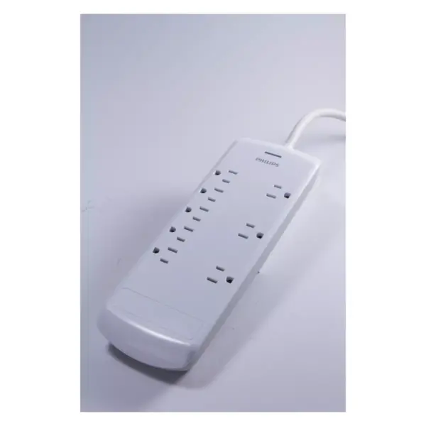 Philips 8-Outlet Surge Protector with 8ft Extension Cord, White