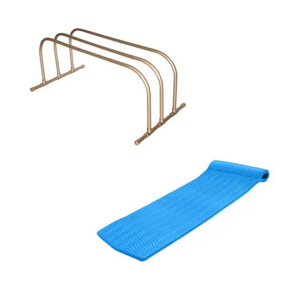 TRC Recreation PVC Pool Float Storage Drying Rack w/ 70 Inch Foam Lounger Blue