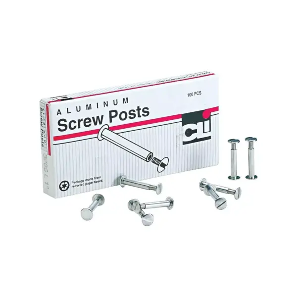 Charles Leonard Post Binder Aluminum Screw Posts 3/16" Diameter 1" Long 100/Box 3706L