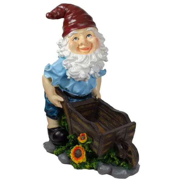 Northlight 20" Blue and Brown Wheelbarrow Gnome Outdoor Garden Statue