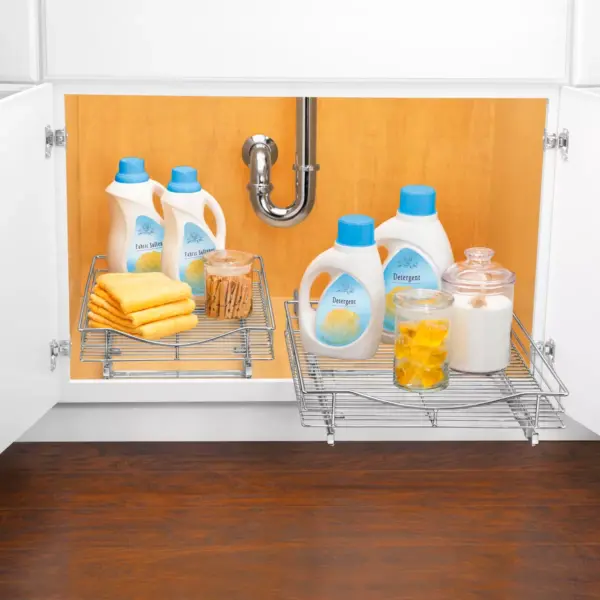 Lynk Professional Slide Out Cabinet Organizer - Pull Out Under Cabinet Sliding Shelf - 11" wide x 18" deep  - Chrome