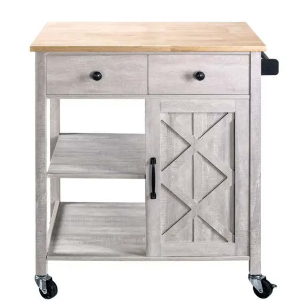 34" Kitchen Cart with Wood Top Saw Cut White - Home Essentials