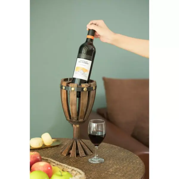 Vintiquewise Wooden Wine Goblet Shaped Vintage Decorative Single Bottle Wine Holder