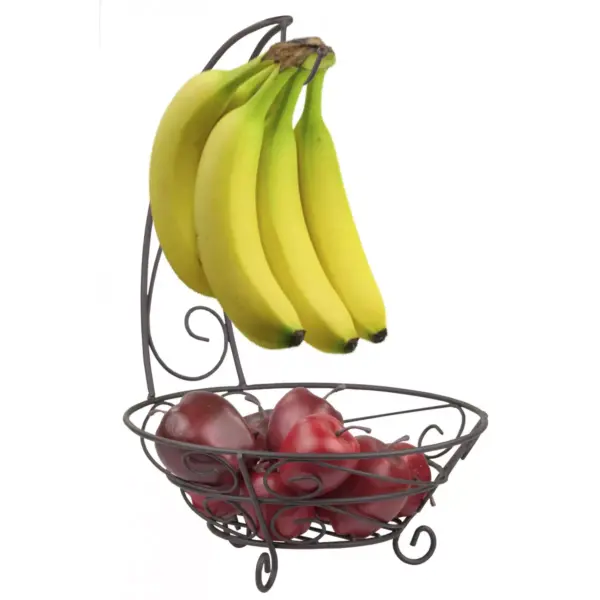 Home Basics Scroll Collection Steel Fruit Basket With Banana Tree, Bronze