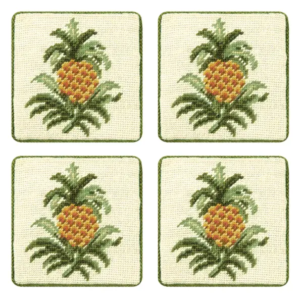 C&F Home Colonial Williamsburg Pineapple Coaster Petit Point Coaster Set/4