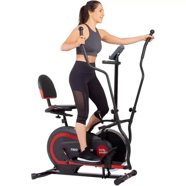 Body Power BRT5118 Deluxe 3 in 1 Trio Trainer Elliptical and Upright/Recumbent Cycle Bike Home Gym Cardio Exercise Fitness Machine, Black