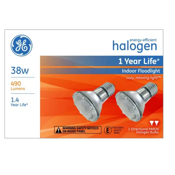 General Electric 2pk Soft 38W Halogen Energy-Efficient Floodlight PAR20 Light Bulbs White