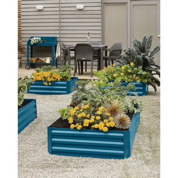 Corrugated Metal Powder-coated steel Raised Bed, 34” x 68” - blue - Gardener's Supply Company