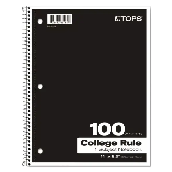 Tops Coil-Lock Wirebound Notebooks College/Medium 11 x 8 1/2 White 100 Sheets 65161