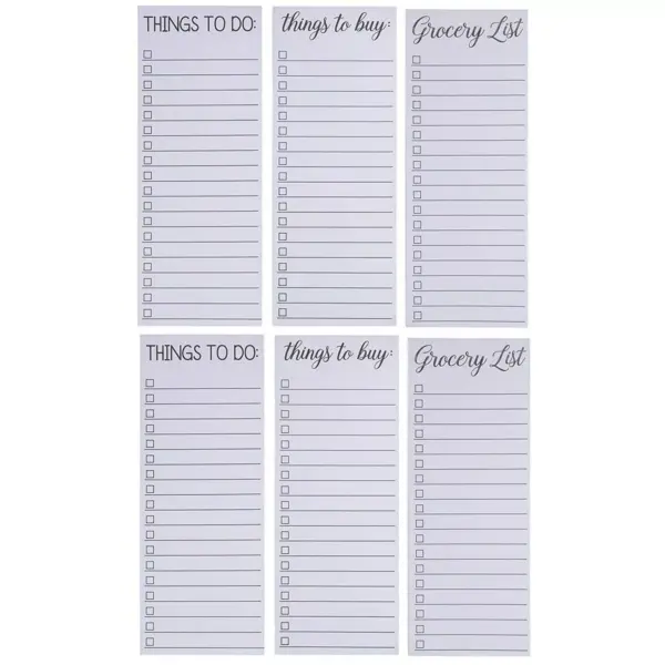 Paper Junkie 6-Pack To-Do List Notepads Magnetic Note Pads Grocery Shopping List Reminders for Fridge 3 Classic Designs 60 Sheets per Pad 3.5" x 9"