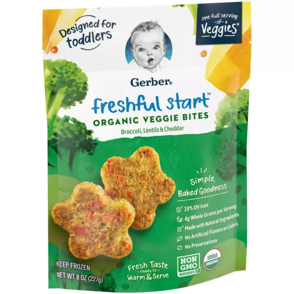 Gerber Freshful Start Frozen Organic Veggie Bites Broccoli, Lentils & Cheddar - 8oz