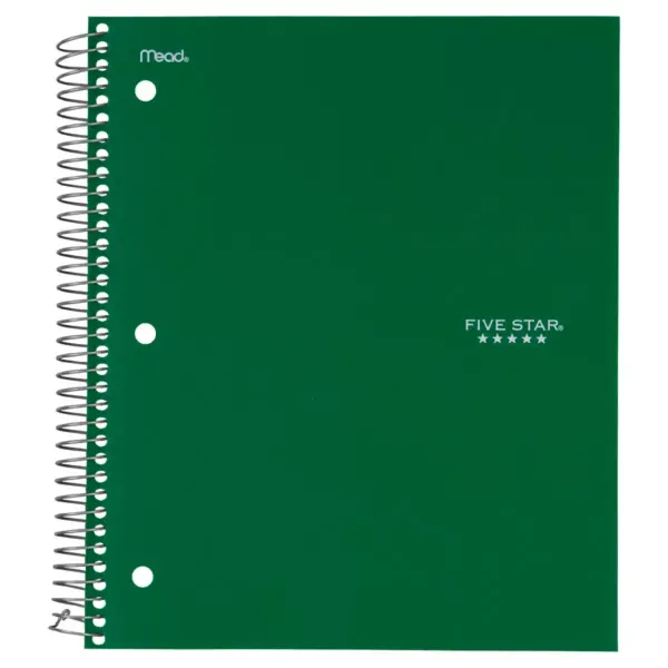 Five Star 5 Subject College Ruled Spiral Notebook - Green