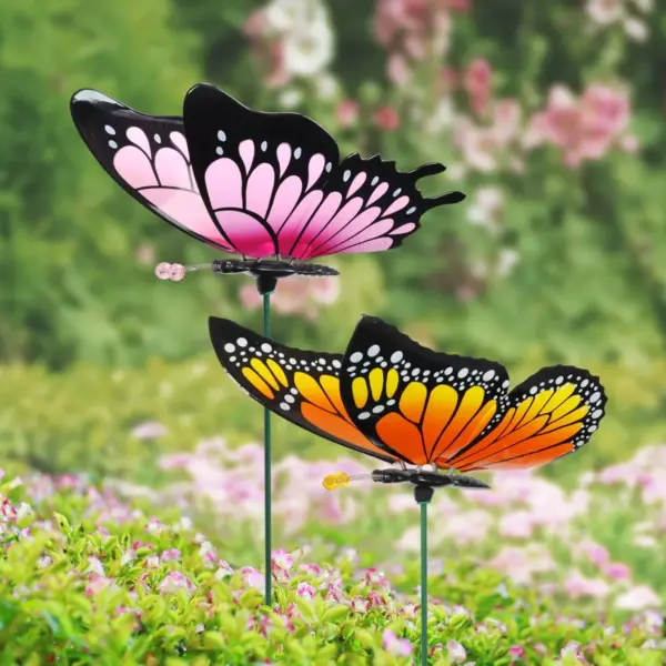 2pk 11" Plastic and Metal Windy Wings Butterfly Stakes - Exhart