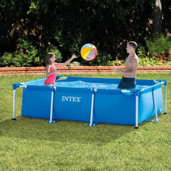 Intex 8.5ft x 26in Rectangular Frame Above Ground Backyard Swimming Pool, Blue