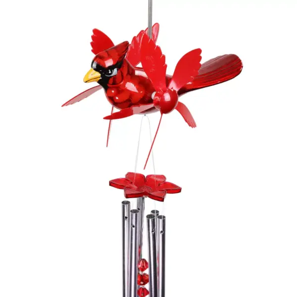 24" Metal Cardinal Spinning Wings Wind Chime Red - Exhart