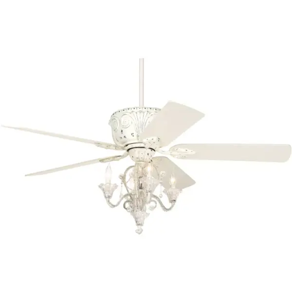 52" Casa Vieja Vintage Chic Ceiling Fan with Light LED Crystal Chandelier Rubbed White for Living Room Kitchen Bedroom Family