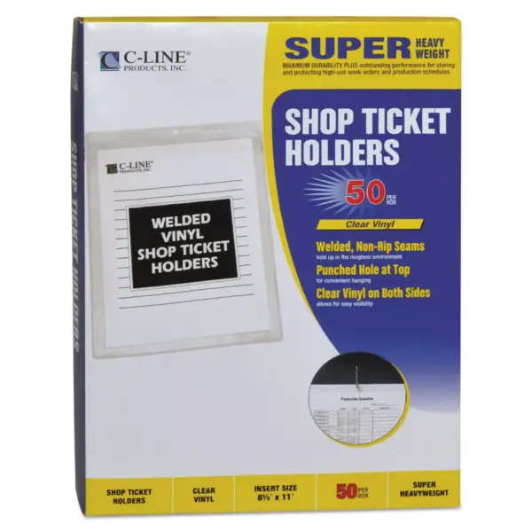 C-Line Clear Vinyl Shop Ticket Holder Both Sides Clear 15" 8 1/2 x 11 50/BX 80911