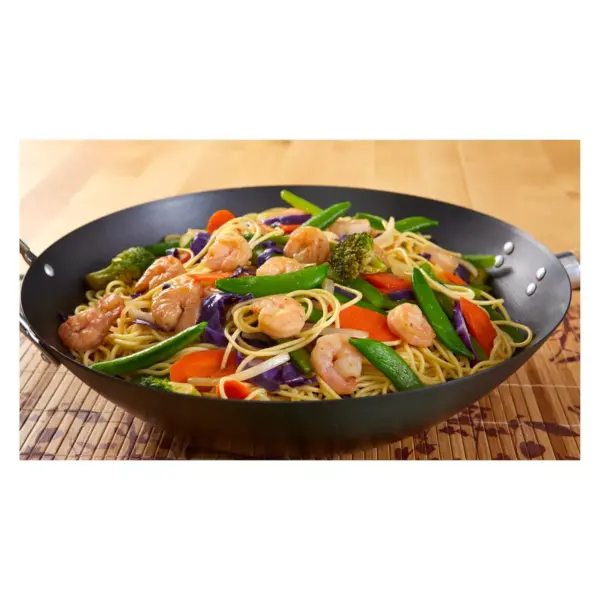 IMUSA 14" Carbon Steel Wok with Wooden Handle Black