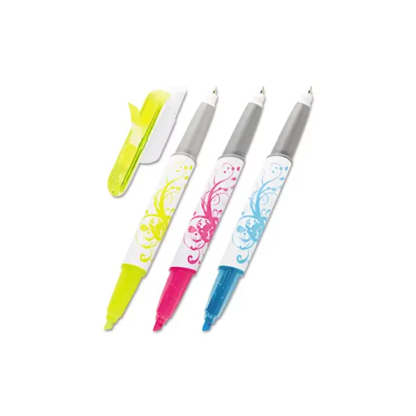 Post-it Flag + Highlighter/Pen BE/PK/YW White Graphic Barrel 3/Pack 691HLP3