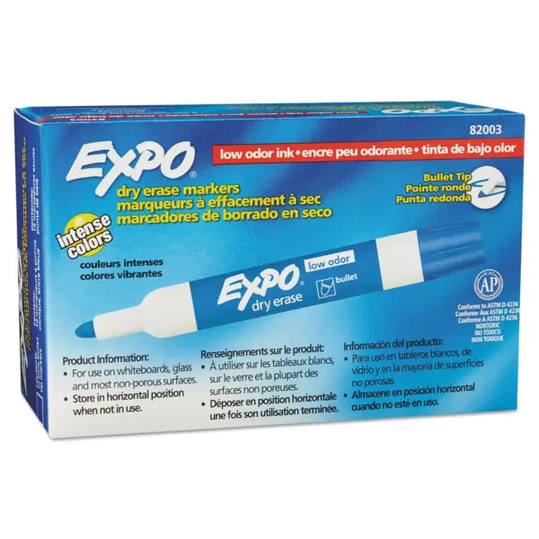 EXPO Low Odor Dry Erase Marker Bullet Tip Blue Dozen 82003