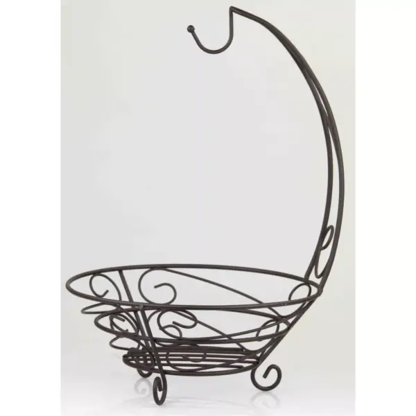 Home Basics Scroll Collection Steel Fruit Basket With Banana Tree, Bronze