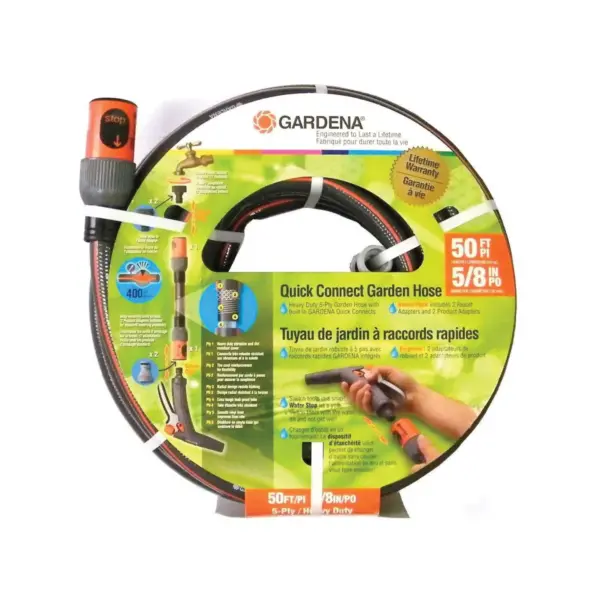 Gardena 5/8 Inch Diameter 50 Foot Comfort Quick Connect Heavy Duty Garden Hose