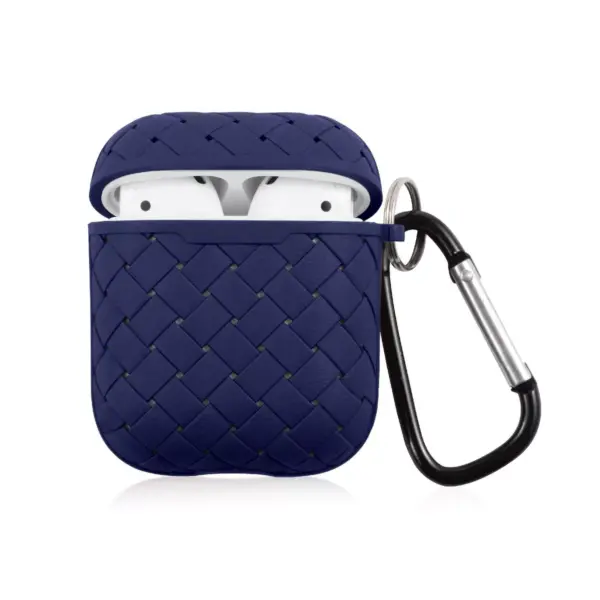 Insten Weave Shape Case For AirPods 1 & 2, Soft TPU Skin Cover with Carabiner, Blue