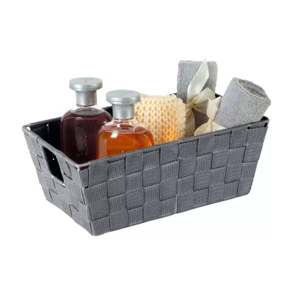 Simplify Small 6.5" Woven Strap Storage Bin Gray