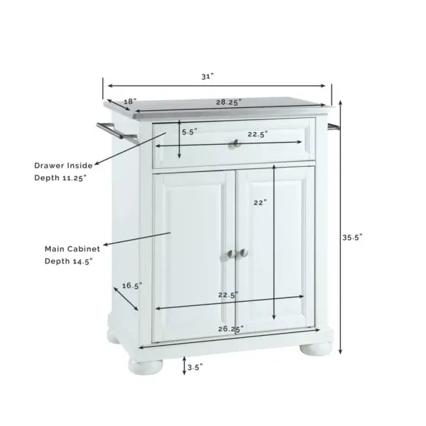 Alexandria Stainless Steel Top Portable Kitchen Island - White - Crosley