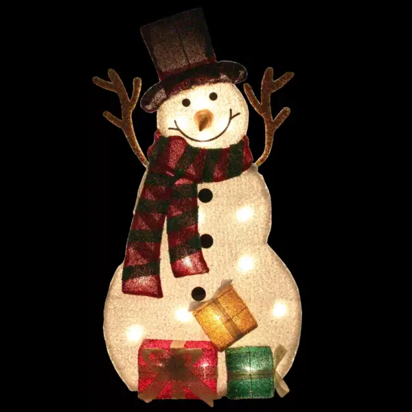 Northlight 31" Pre-Lit White and Black Snowman with Gifts Outdoor Christmas Decor