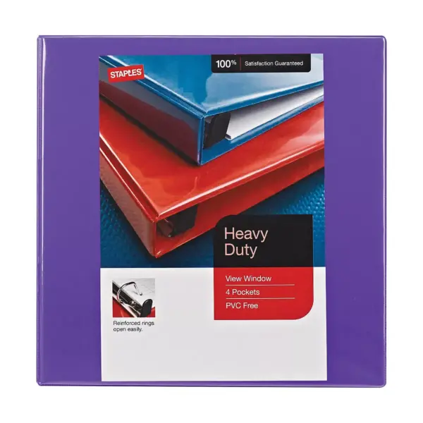 Staples Heavy-Duty 1.5" 3-Ring View Binder Purple (24683-US) 56308-CC/24683