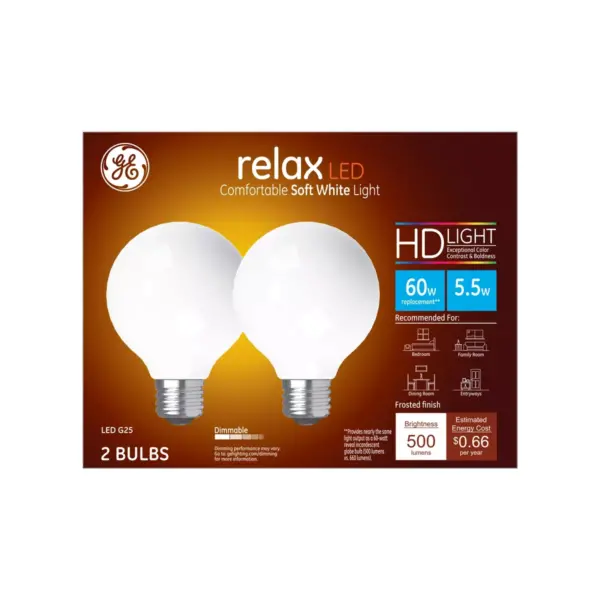 General Electric 2pk 60W Relax G25 Frost LED Light Bulb White