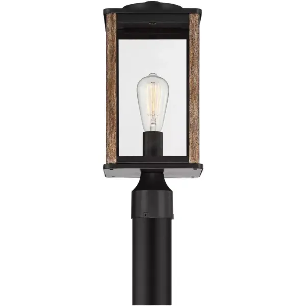 John Timberland Modern Farmhouse Outdoor Post Light Fixture Dark Bronze Wood Grain 17" Clear Glass Panels for Exterior House Porch