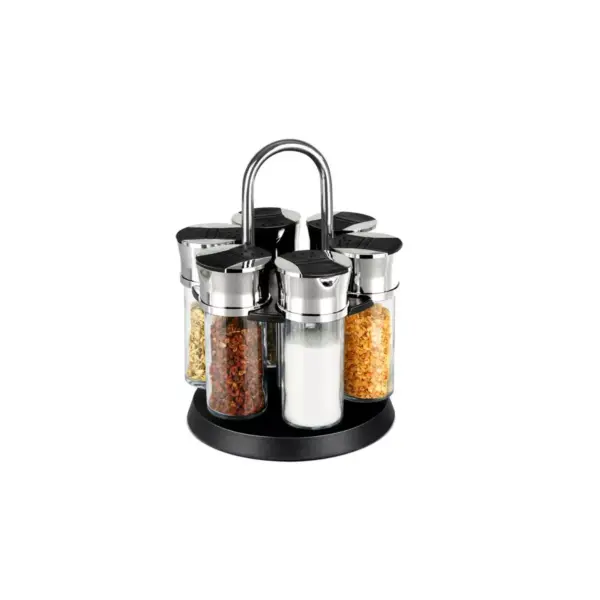 Home Basics Compact Carousel 6-Jar Spice Rack with Steel Carrying Handle, Black