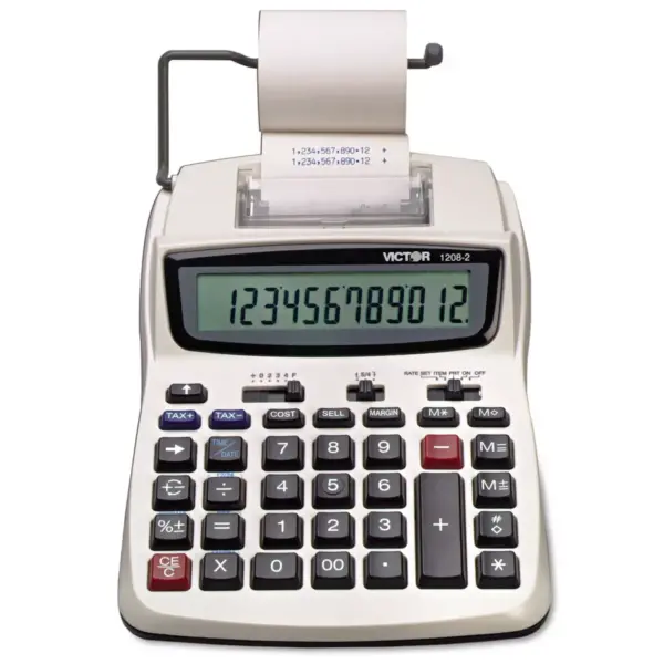 Victor 1208-2 Two-Color Compact Printing Calculator Black/Red Print 2.3 Lines/Sec 12082