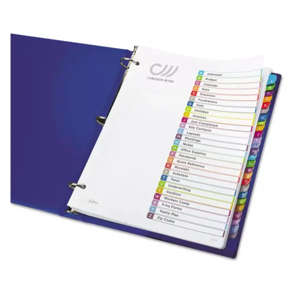 Avery Ready Index Table of Contents Dividers Multicolor Tabs A-Z Letter 11844