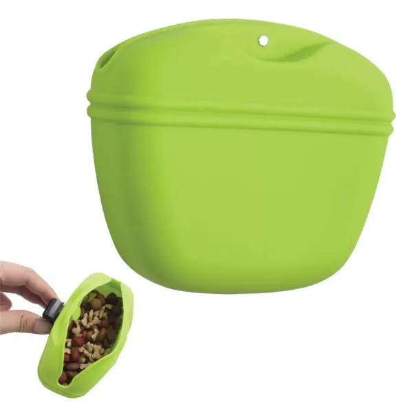 Silicone Dog Treat Snack Pouch Pet Food Container Training Waist Bag with Belt Clip, Green