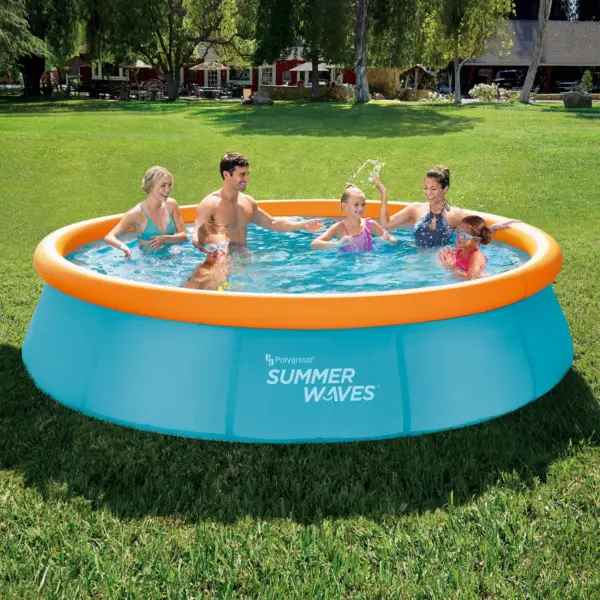 Summer Waves P10012303 12 Foot Wide Quick Set Inflatable Top Ring Kiddie Swimming Pool with Deep Sea Ocean Life Graphics and 3D Goggles, Blue