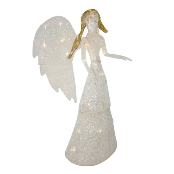 Northlight 48" LED Lighted White and Gold Glittered Angel Christmas Outdoor Decoration - Warm White Lights