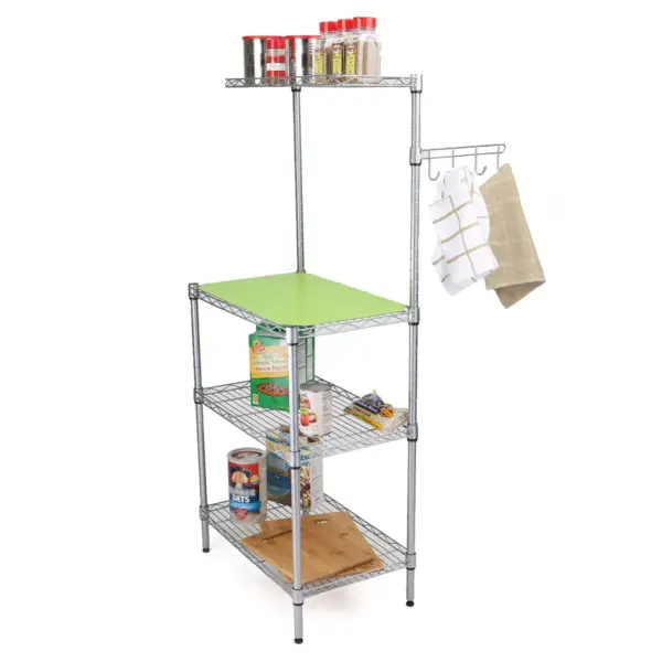 MIND READER 3-Tier Metal Rack Utility Shelf and Microwave Stand with Hooks on the Side (SILVER)