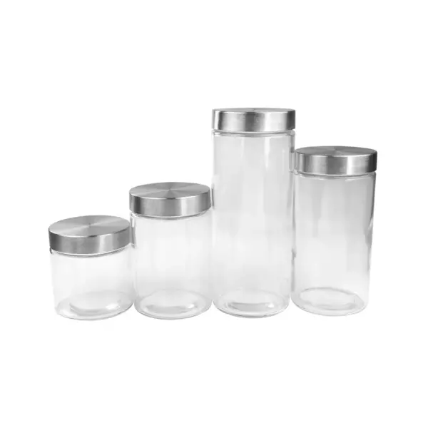 Home Basics 4 Piece Glass Canister Set with Stainless Steel Lids