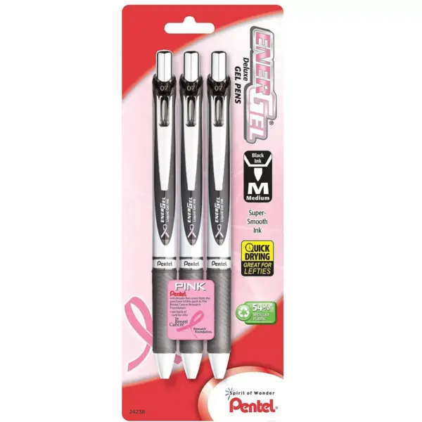 Pentel Gel Pens Retractable Med Pt 3/PK SRPK Barrel/Black Ink BL77ABP3ABC