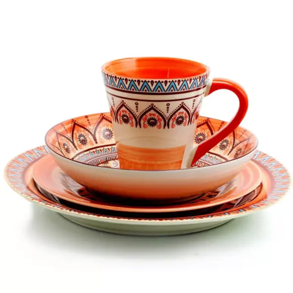 16pc Stoneware Citrus Kaleidoscope Dinnerware Set Orange - Elama