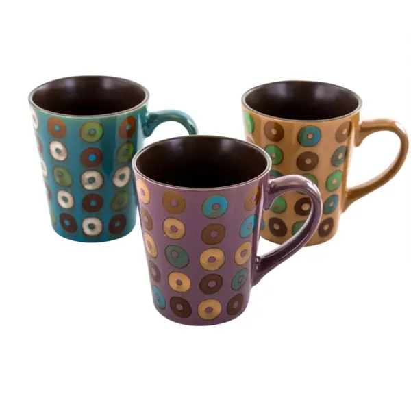 Mr. Coffee Coupa Cafe 3 Piece 13 Ounce Round Stoneware Mug Set in 3 Assorted Designs