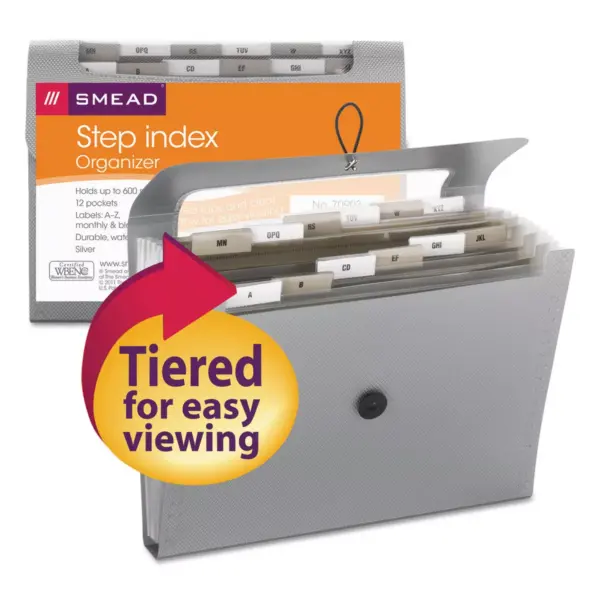 Smead Step Index Organizer 12-Pocket Letter Poly Silver 70903