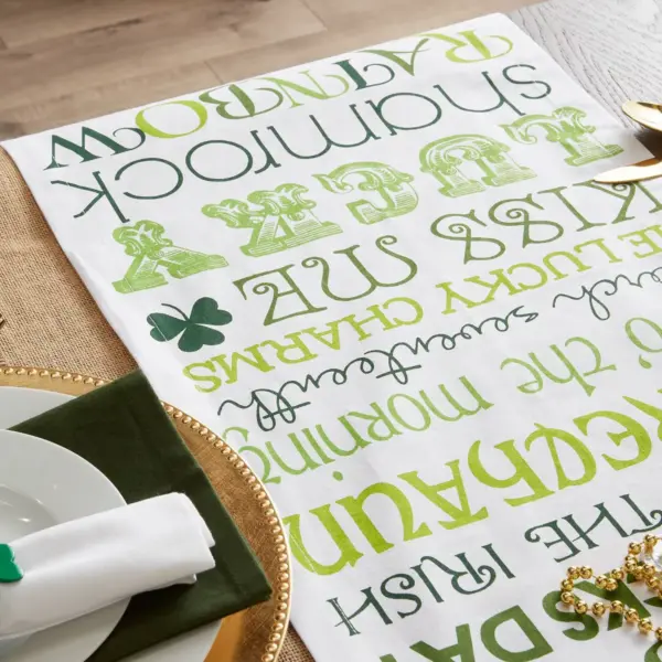 72" x 14" Cotton St Patrick's Day Print Table Runner Green/White - Design Imports