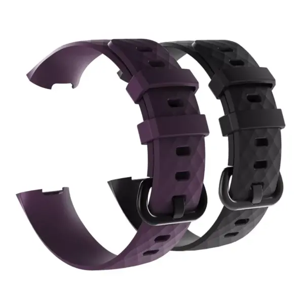 Insten 2-Pack Soft TPU Rubber Replacement Band For Fitbit Charge 4 & Charge 3, Black+Purple