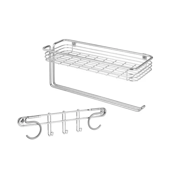 mDesign Wall Mount Metal Storage Organizers for Kitchen - 2 Piece Set - Chrome